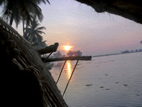 View of sunrise from the window of a houseboat