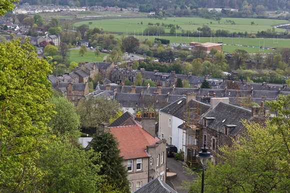 Houses and meadows as seen from the height of the Stirling Castl