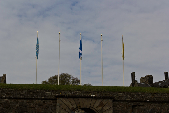 Furled Scottish Flag at the top of entrance gate of the Stirling