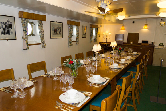 The stately wardroom inside the royal yacht, HMV Britannia, at t