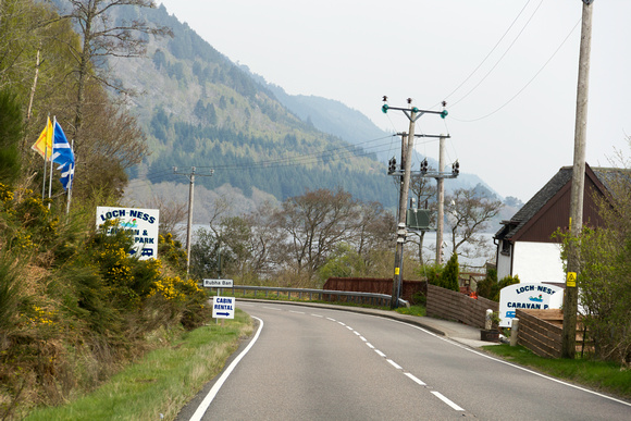 The entrance to the Loch Ness caravan park right next to the lak