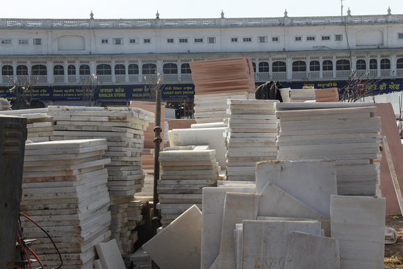 Slabs of white marble in front of the Golden Temple in Amritsar