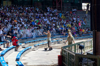 Cast interacting with the audience at the Waterworld attraction