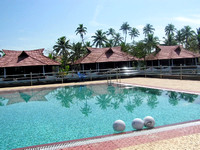 Balls lined up in the swimming pool in a resort in Alleppey
