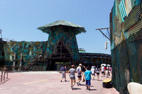 Visitors heading towards the Waterworld attraction at Universal