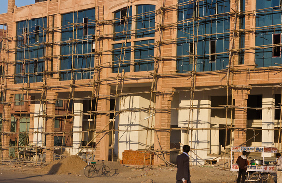 The front section of a building under construction in Jodhpur in