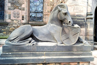 Sculpture of a ram in front of the Scottish National War Memoria