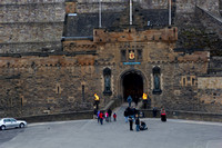 Tourists just outside the gate of Edinburgh Castle in Scotland i