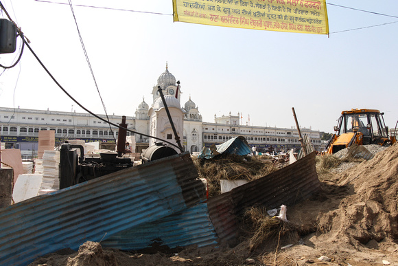Construction work ongoing in front of the Golden Temple in Amrit