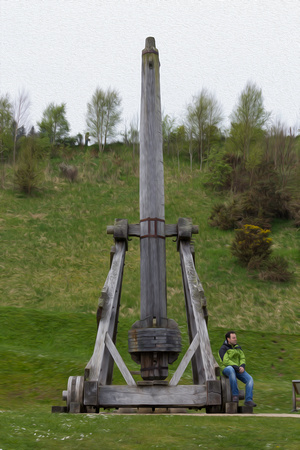 Replica of wooden trebuchet on the path leading to the Urquhart