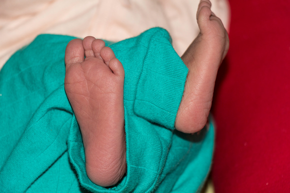 Both feet of an infant baby boy (Asian Indian child), with the f